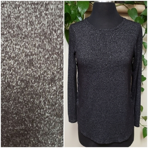 Ann Taylor Heathered Grey/Black Space Knit Light Sweater Slit Sides XXSP - Picture 1 of 6